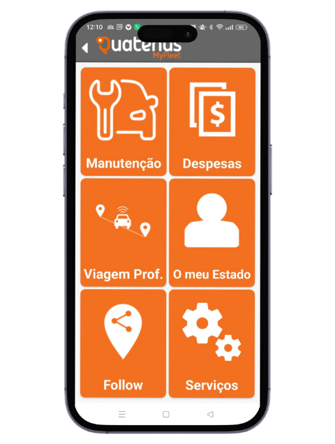 Smartphone displaying a Quatenus mobile interface for operational management and quick access to features